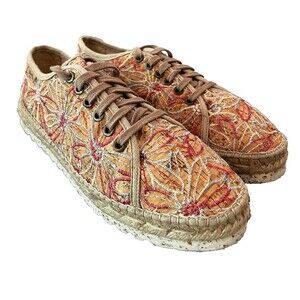 Toni Pons Embroidered Floral Espadrille Lace Up Sneakers Shoes Size 43 / 11.5